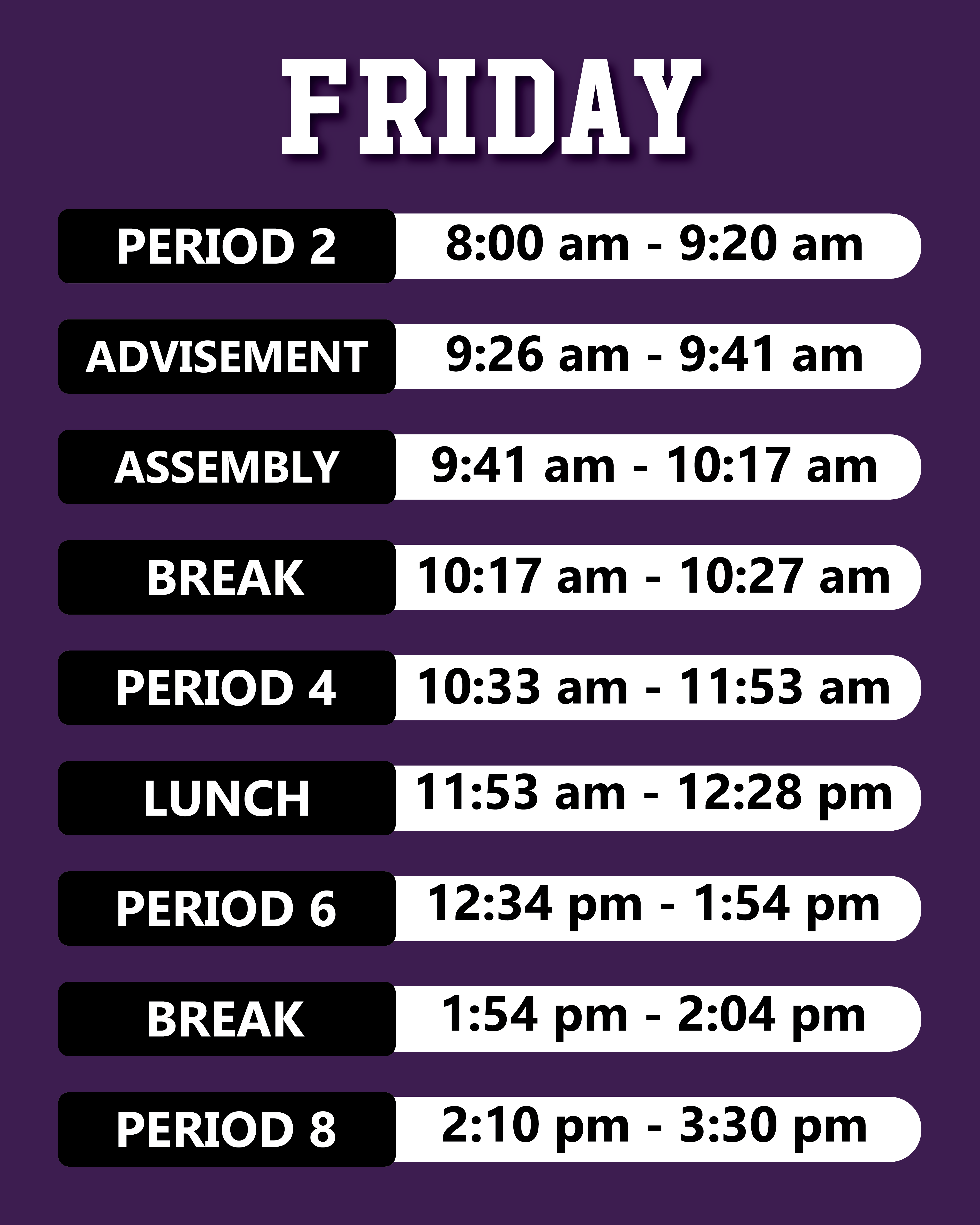 Friday Assembly Schedule