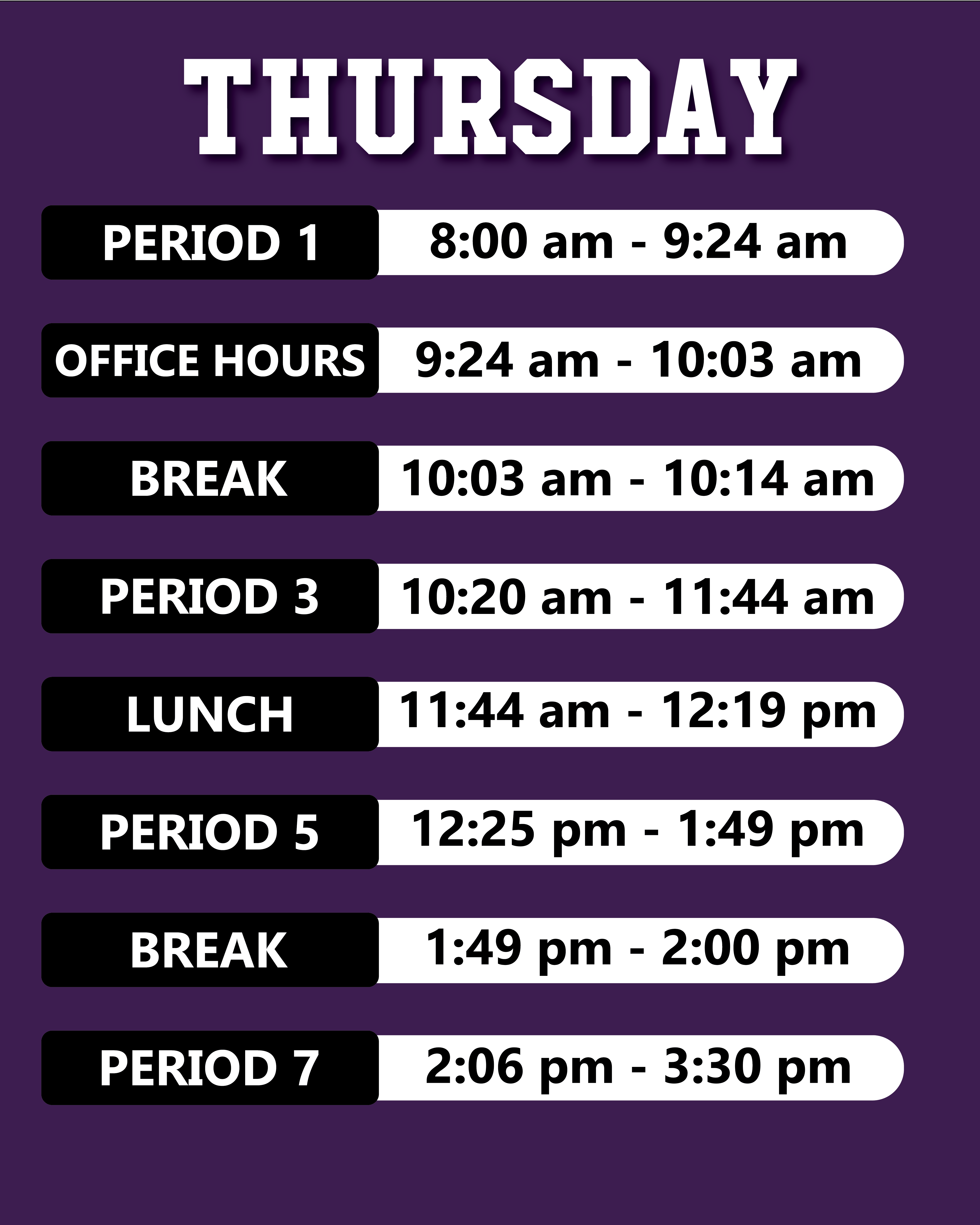 Thursday schedule
