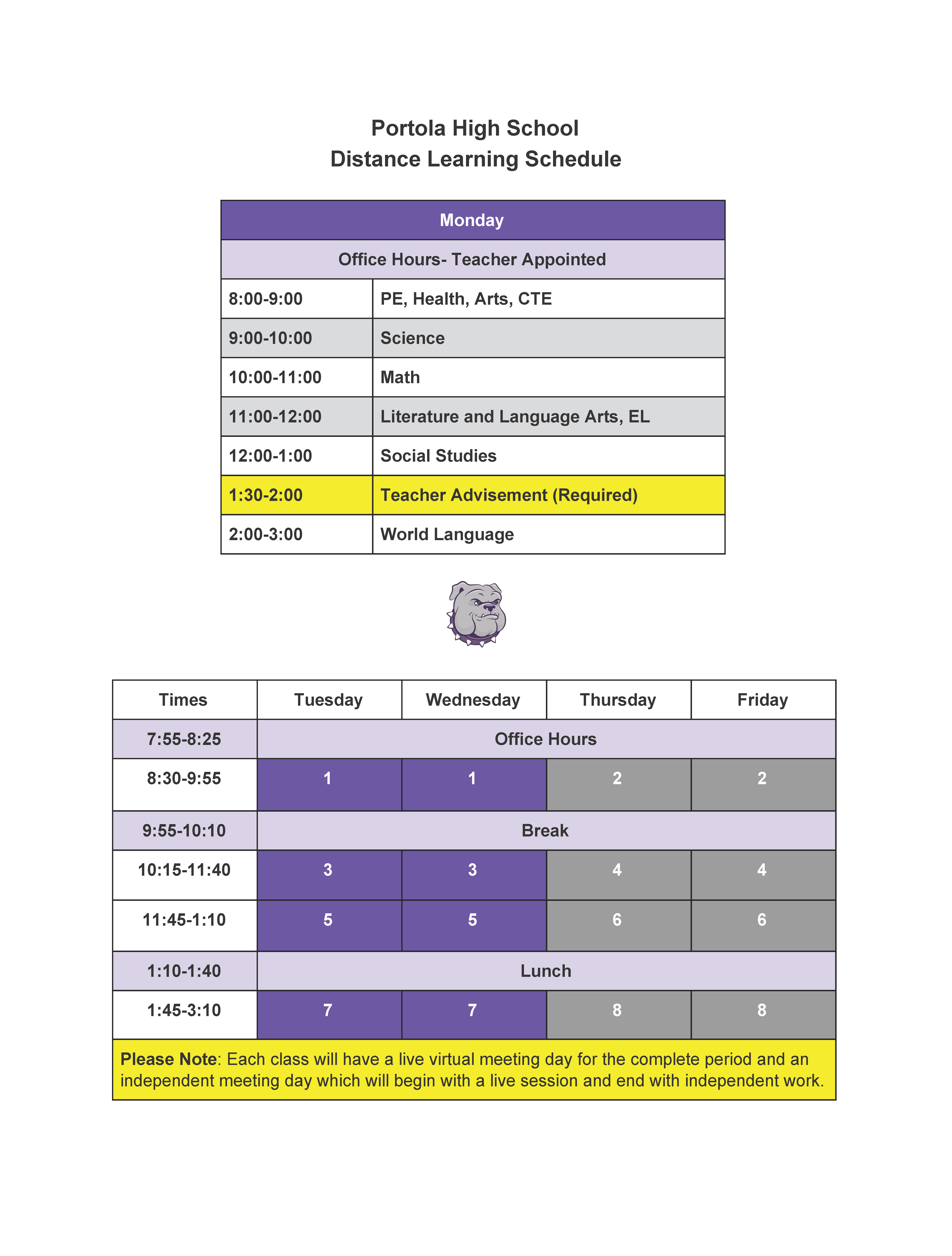 Bell Schedule Portola High School