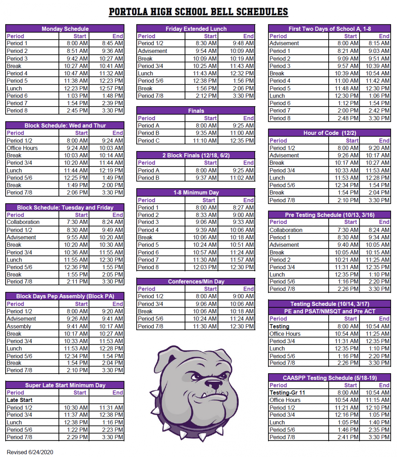 Bell Schedule Portola High School