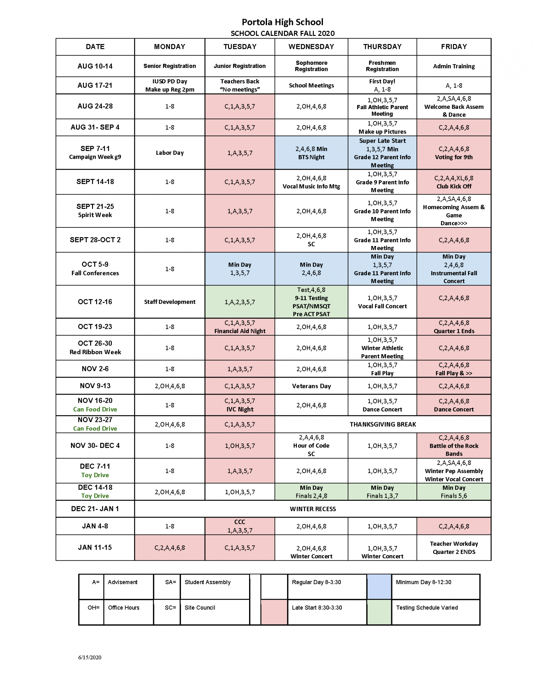 Phs Calendars Portola High School