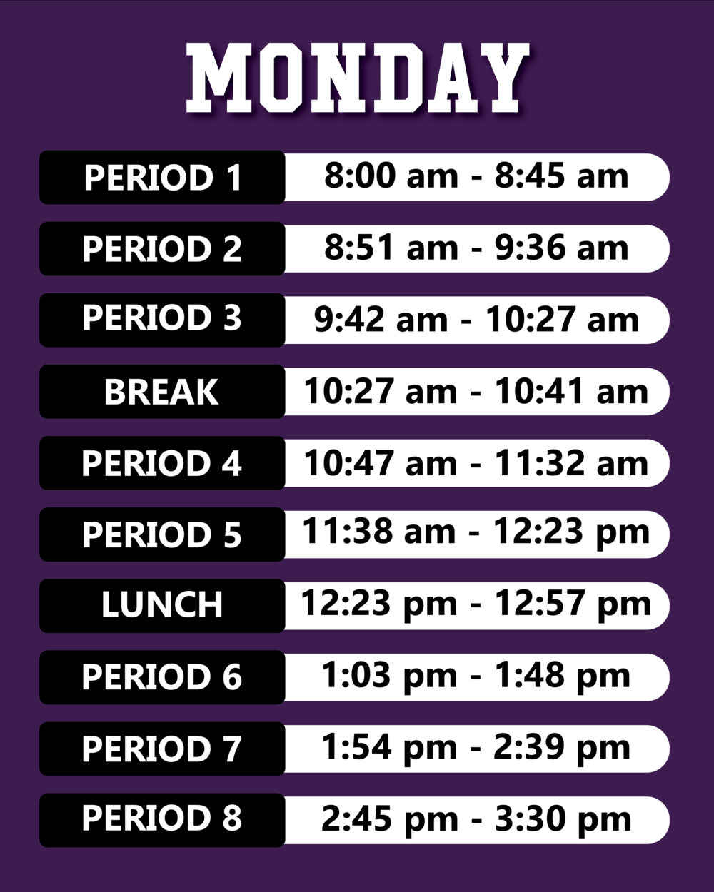 Monday Schedule