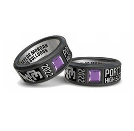 Gray and purple class rings