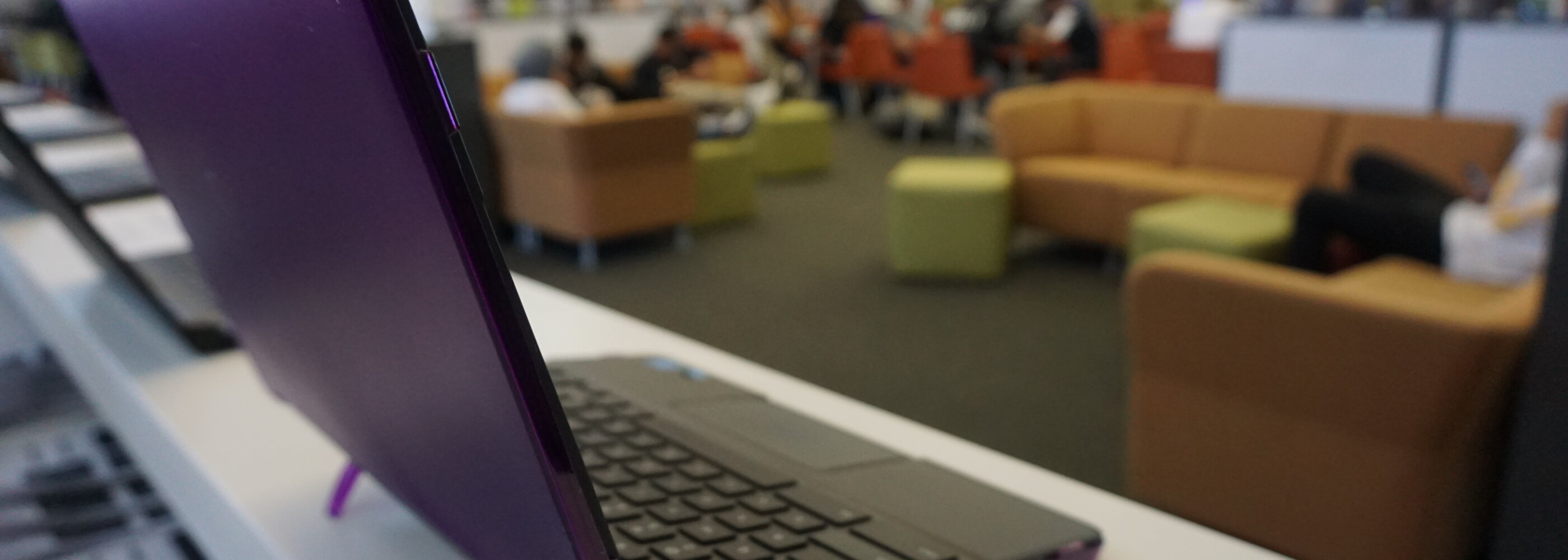 Chromebook open on counter
