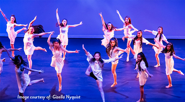 Dancers on blue background