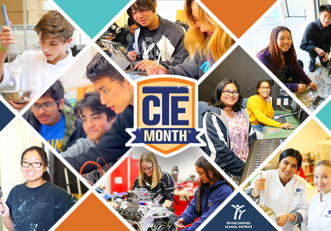 CTE Month logo with photos of CTE students