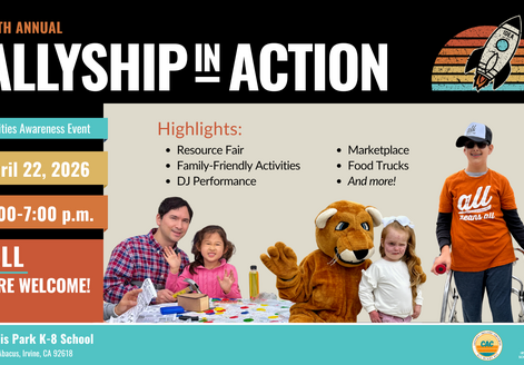 Poster for the 5th Annual Allyship in Action Abilities Awareness Event on April 22, 2026, from 5-7 PM at Solis Park K-8 School.